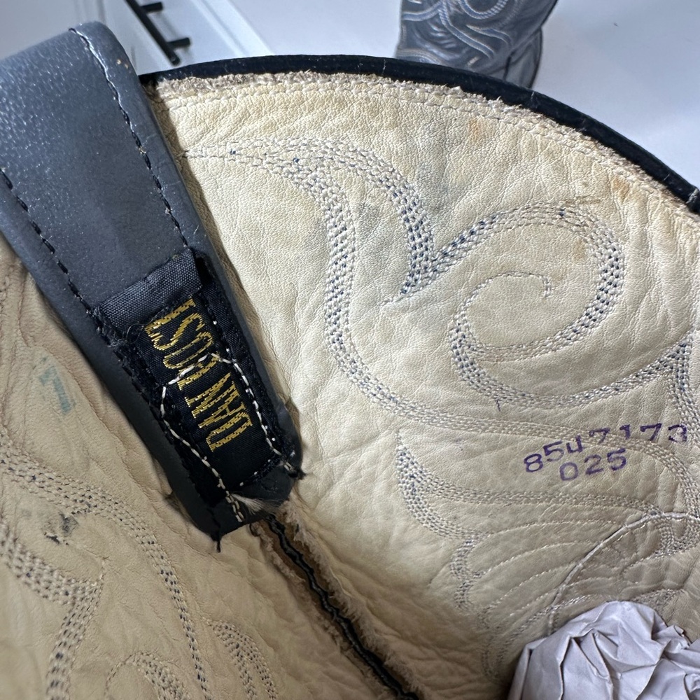 Vintage Dan Post Grey Leather Embroidered Cowboy Boots Women’s 7.5C - Picture 9 of 10